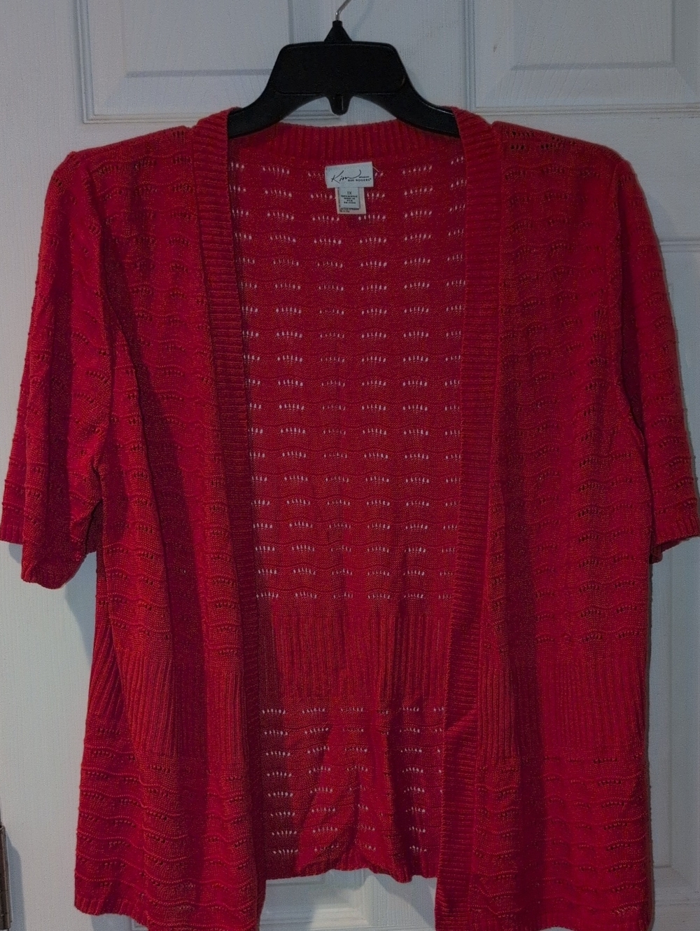 Kim Rogers Bright Red Short-Sleeve Open Cardigan
